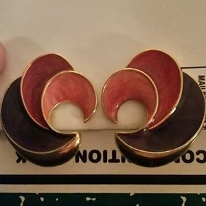 Vintage Purple and Pink on Gold Clip On Earrings.